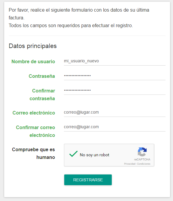 Mensaje de confirmación de registro enviado por correo